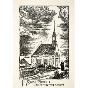  1947 Lithograph St. Pierre Chapel Canada Quebec Orleans 