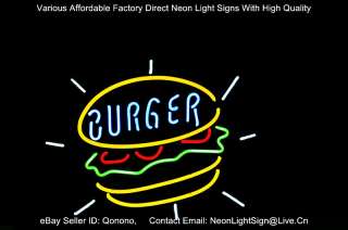 BURGER LOGO Hamburger FOOD STORE BEER BAR REAL GLASS NEON TUBE LIGHT 