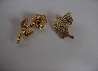 Vintage Gold Jewelry Brooches Pins Lisner Mardi Gras Butterfly Rose 