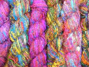 Recycled Sari Silk Yarn   Light Mix & Dark Mix Colors  