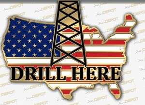 Drill Here Lapel Pin united states flag & oil well  