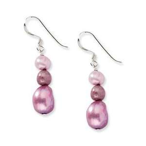   Silver Dark Pink & Purple Freshwater Cultured Pearl Earrings: Jewelry