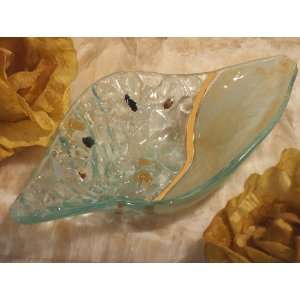 Murano Art Deco Collection Diamond Shaped Wavy Bowl w/Glass pebble 