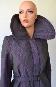 NWT BURBERRY QUILTED PURPLE NOVA CHECK WIDE COLLAR JACKET COAT~2 36 