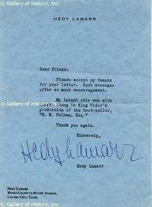 HEDY LAMARR   TYPED LETTER SIGNED  