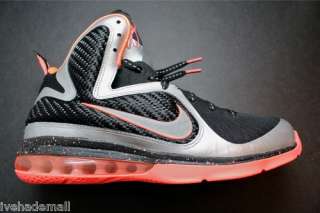 Nike Lebron 9 Sz 8 Mtllc Silver Bright Mango Zoom Air Max Hyperfuse 