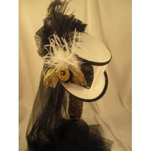 Elsie Massey #14020NB New Steampunk White Riding Hat w/ White Stripe 