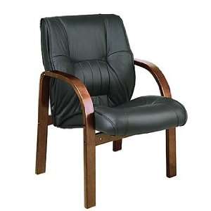  Leather Vistors Chair With Cherry Fishish Wood Base And Arms 