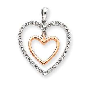  14Kt White And Rose Gold Diamnd Heart Pendant: Gold and 