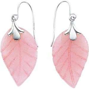  White gold Rose Quartz Leaf Wire Earrings New: Jewelry