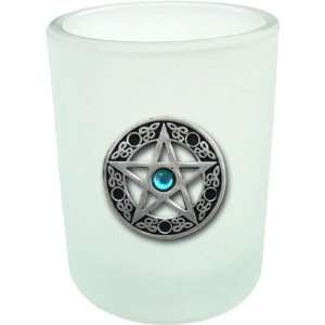    VOTIVE HOLDER FR GLASS 2.5in.  PENTACLE W/STONE
