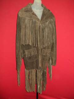  Leather Buckskin Super Fringed Western Hippie Coat Jacket L XL  