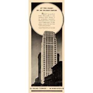 1931 Ad Rand Tower Holding Minneapolis Skyscraper   Original Print Ad 