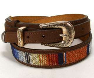 Ladies Brown Leather / Multi Colored Fabric Belt Sz. 32 USA  