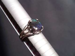 12x10mm Blue/Green Ammolite Stone Sterling Silver Ring Size 8 Ammonite 