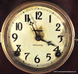 Antique E. Ingraham Cathedral Shelf Clock c1885 Dark Red Wood For 