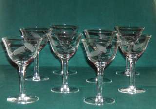   Antique ~8 PC~ Cut/Etched Crystal Cordial~Wine Glasses~ Wheat Pattern
