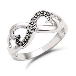  Twisted Hearts Marcasite Sterling Silver Ring, 8 Jewelry