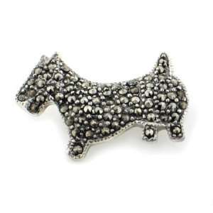    Sterling Silver Marcasite Scottish Terrier Dog Brooch: Jewelry