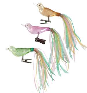 This set of 24 orange, pink and green clip on bird ornaments come as 8 