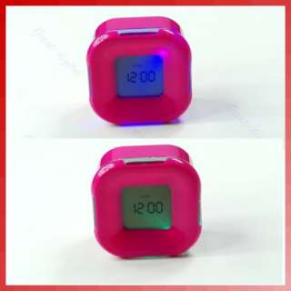   LED Four Sided Alarm Temperature Calendar Timer Clock Hot Pink  