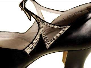 Vintage Black Mary Jane Shoe Snake Trim Nib 1920 8.5N  