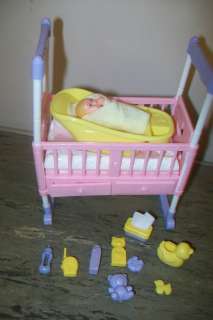 Mattel BARBIE Baby Doll 1.75 lot w/ crib rocker bed accessories 