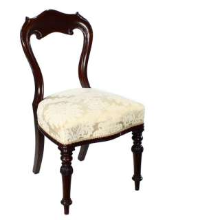   Victorian Antique Carved Mahogany Set 4 Balloon Back Dining Chairs x