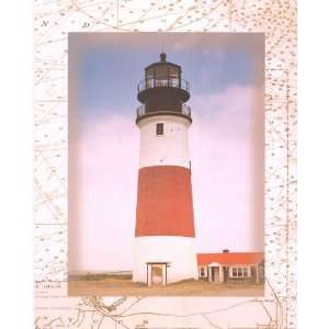  Lighthouse Over Map   Photography Poster   16 x 20