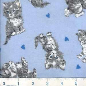  42 Wide Flannel Kitties Blue Fabric By The Yard: Arts 