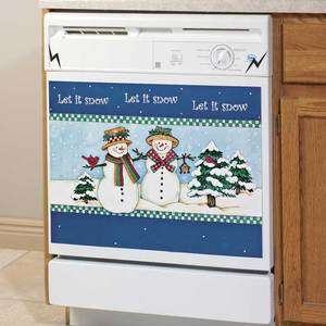 WINTER COUNTRY SNOWMAN SCENE DISHWASHER COVER MAGNET let it snow 