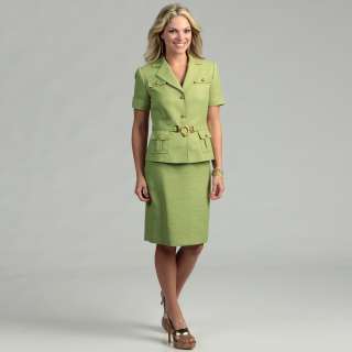 Tahari ASL Womens Cactus Novelty Belted 2 piece Skirt Suit 