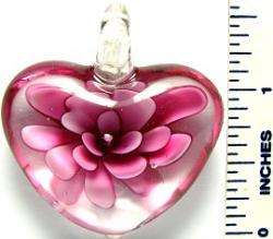 Murano Glass Pink Flower Heart Pendant  