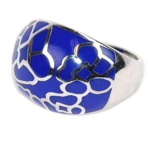  Enamel Blue and Silver Tone Ring Jewelry
