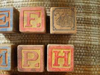 12 Early 1900s Antique Wood Alphabet Toy Blocks Pics Moose Fire Engine 