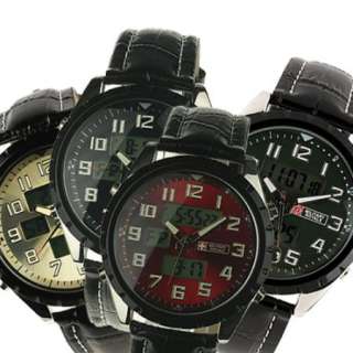   Sport Analog Dual Digital Date Mens Leather Strap Wrist Watch  