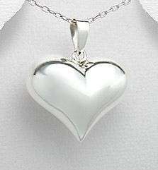 STERLING SILVER 925 PUFF HEART PENDANT 1 1/4  