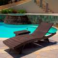 Outdoor Brown Wicker Adjustable Chaise Lounge and Table Set 