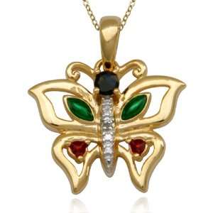   Multi Gemstone and Diamond Accent Butterfly Pendant, 18 Jewelry