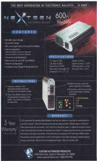 CAP NEXTGEN ELECTRONIC 600 WATT HPS/MH 120/240V BALLAST  
