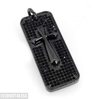 All Black Fully Iced Out Crystal Dogtag Pendant With Raised Cross 