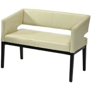  Cream Leather and Espresso Wood Love Seat: Home & Kitchen