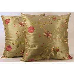   Sage Floral Embroidered Throw Pillows (Set of 2)  Overstock