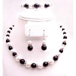 Black, Gray and White Glass Pearl Bead Jewelry Set  Overstock