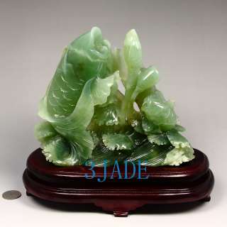   Translucent Xiu Jade / Serpentine Carving / Sculpture Koi Fish Statue