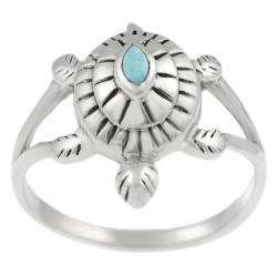 Sterling Silver Turquoise accented Turtle Ring  