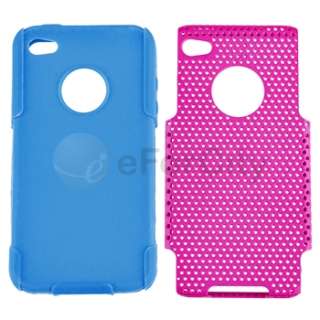 Blue Pink Mesh Hard Case Cover+Front Back Screen Film Protector For 