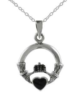 Sterling Silver Black Onyx Claddagh Necklace  Overstock