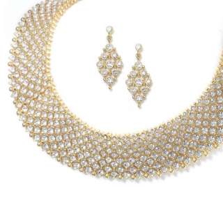 Gold Mesh Crystal Bridal Necklace and Earrings Set  