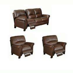   Brown Italian Leather Reclining Sofa and Two Chairs  